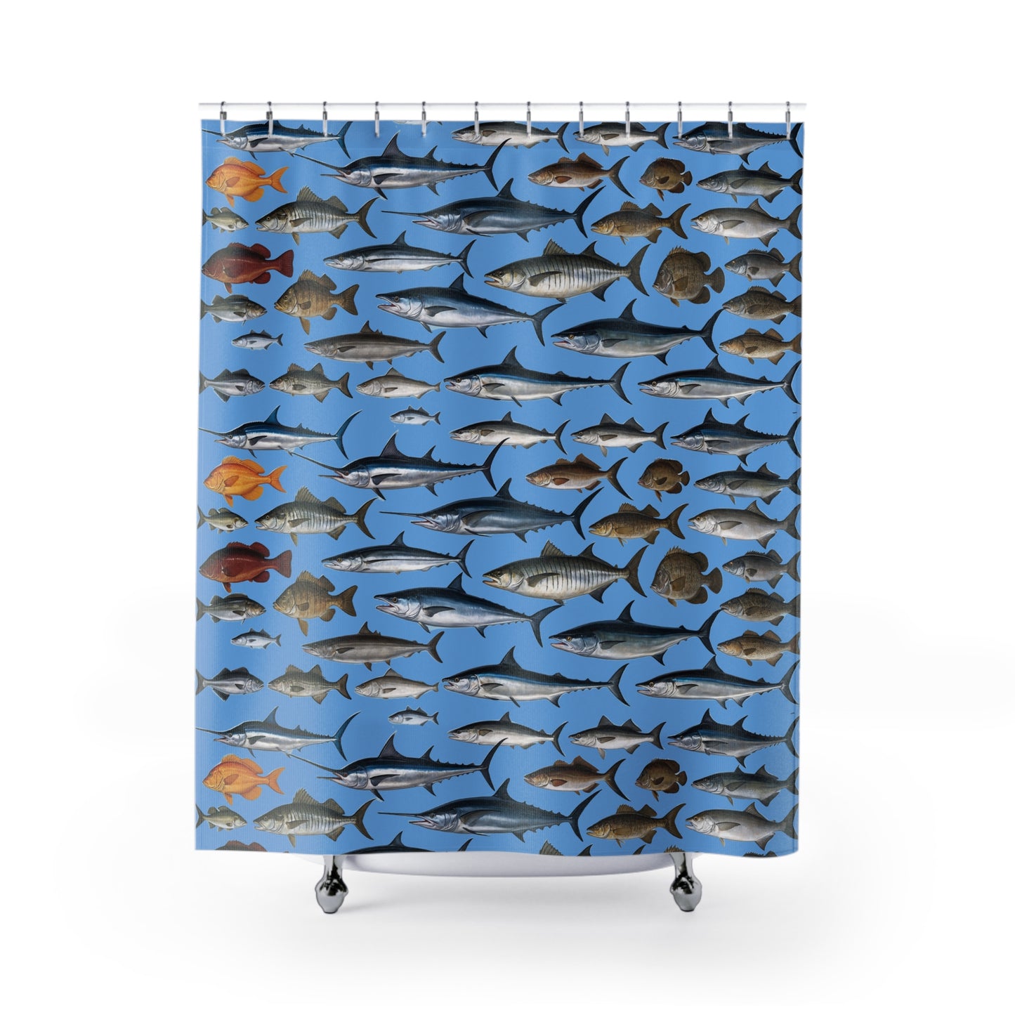 Ocean Life Shower Curtain, Nautical Bathroom Decor, Marine Fish Design, Coastal Home Accessory