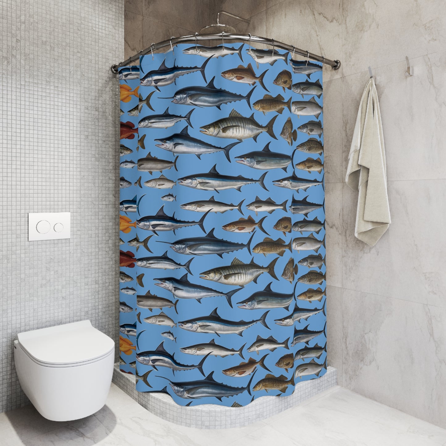 Ocean Life Shower Curtain, Nautical Bathroom Decor, Marine Fish Design, Coastal Home Accessory