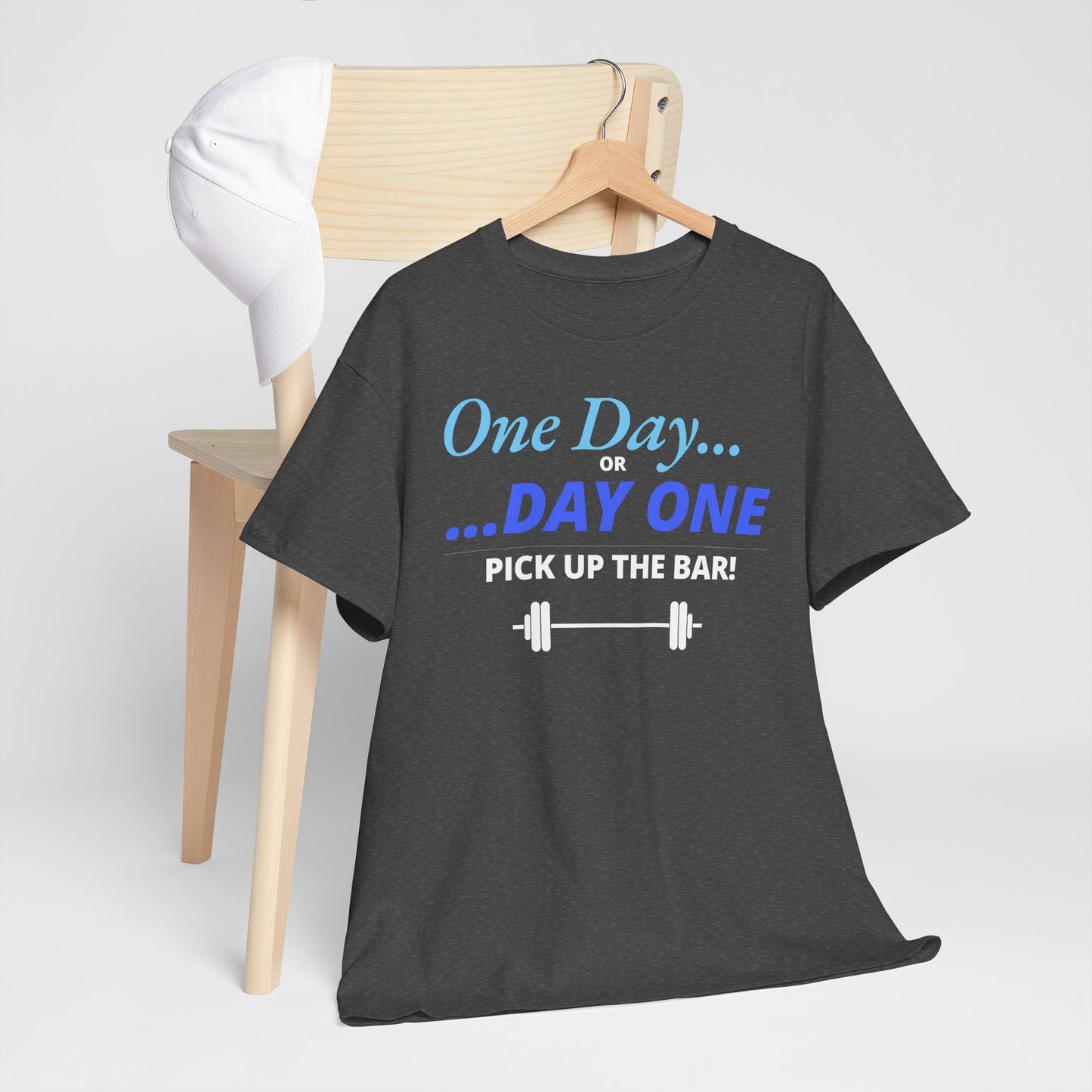 Motivational Fitness T-Shirt, Gym Apparel, Inspirational Workout Tee, Fitness Gift, One Day or Day One Shirt, Unisex Heavy Cotton