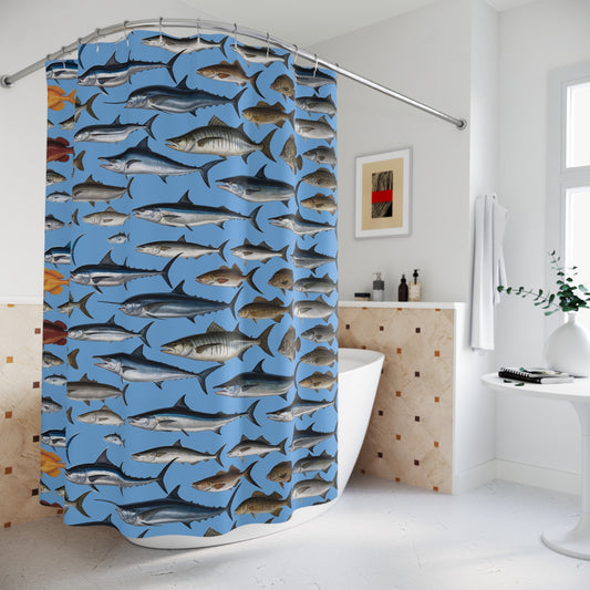 Ocean Life Shower Curtain, Nautical Bathroom Decor, Marine Fish Design, Coastal Home Accessory